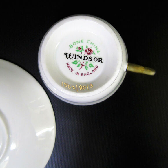 1950's Windsor Caribbean TEA CUP & SAUCER Mid Century Gold Blue Feathers England - Picture 7 of 10